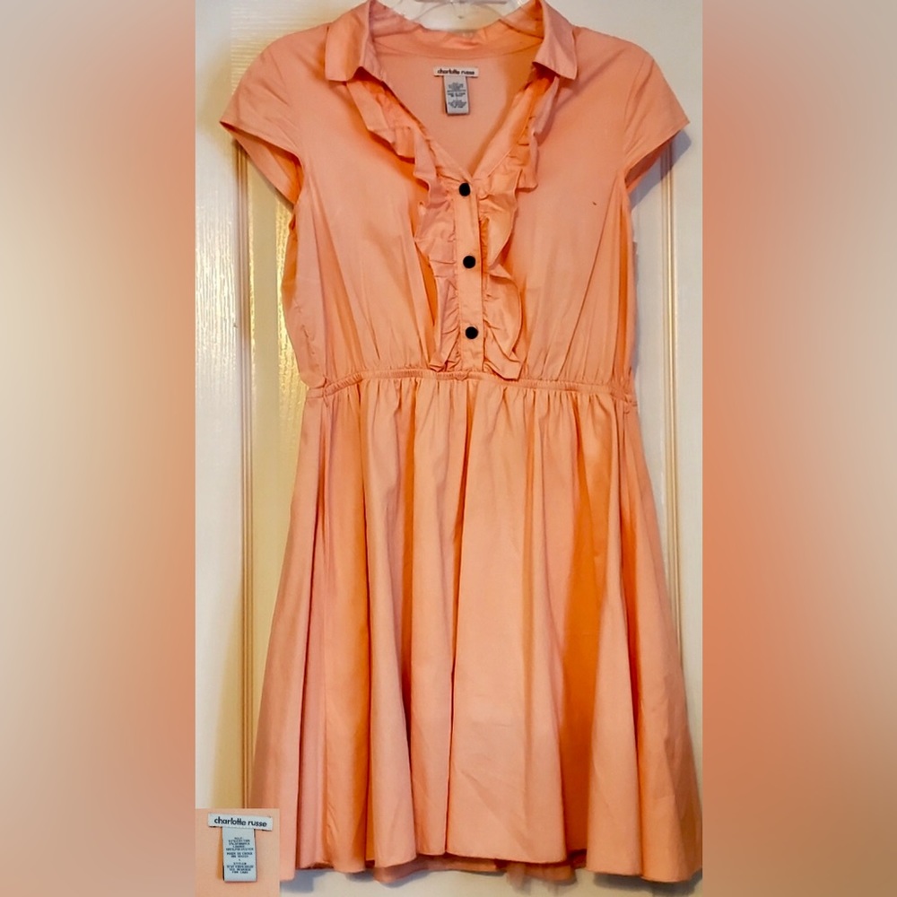 Charlotte Russe peach cottagecore puff sleeve mini dress. EUC like new Sz Large